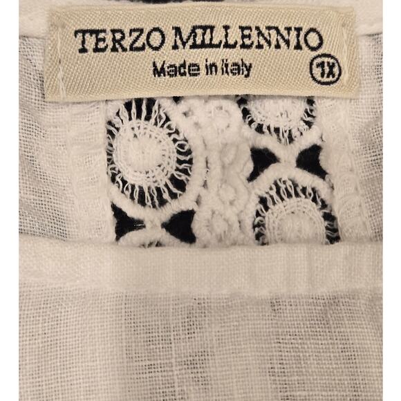 Terzo Millennio Italy 100% Linen White Hi-Lo Hem Womens 1X Cuffed Short Sleeve - Picture 5 of 8